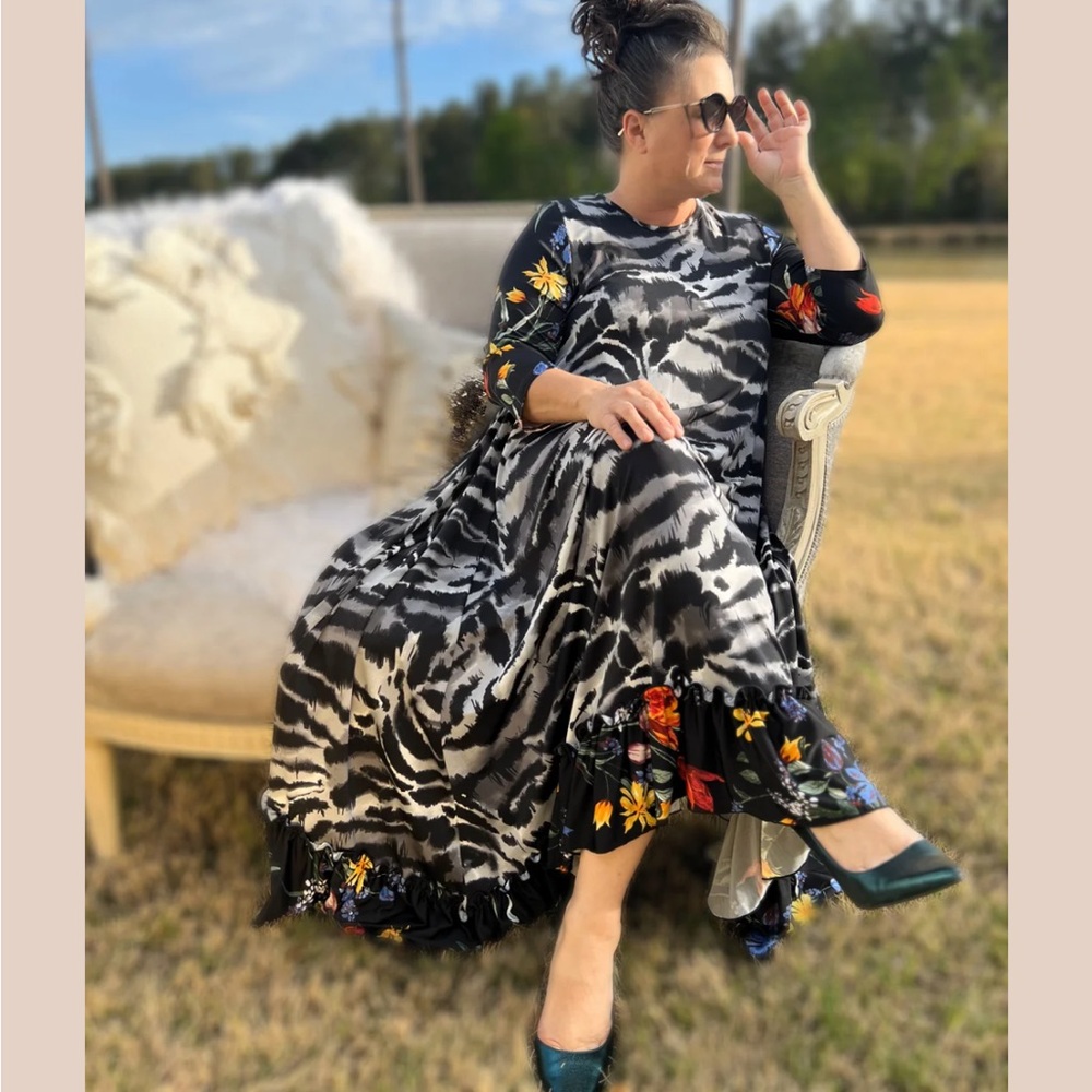 Floral Zebra Print Maxi Dress